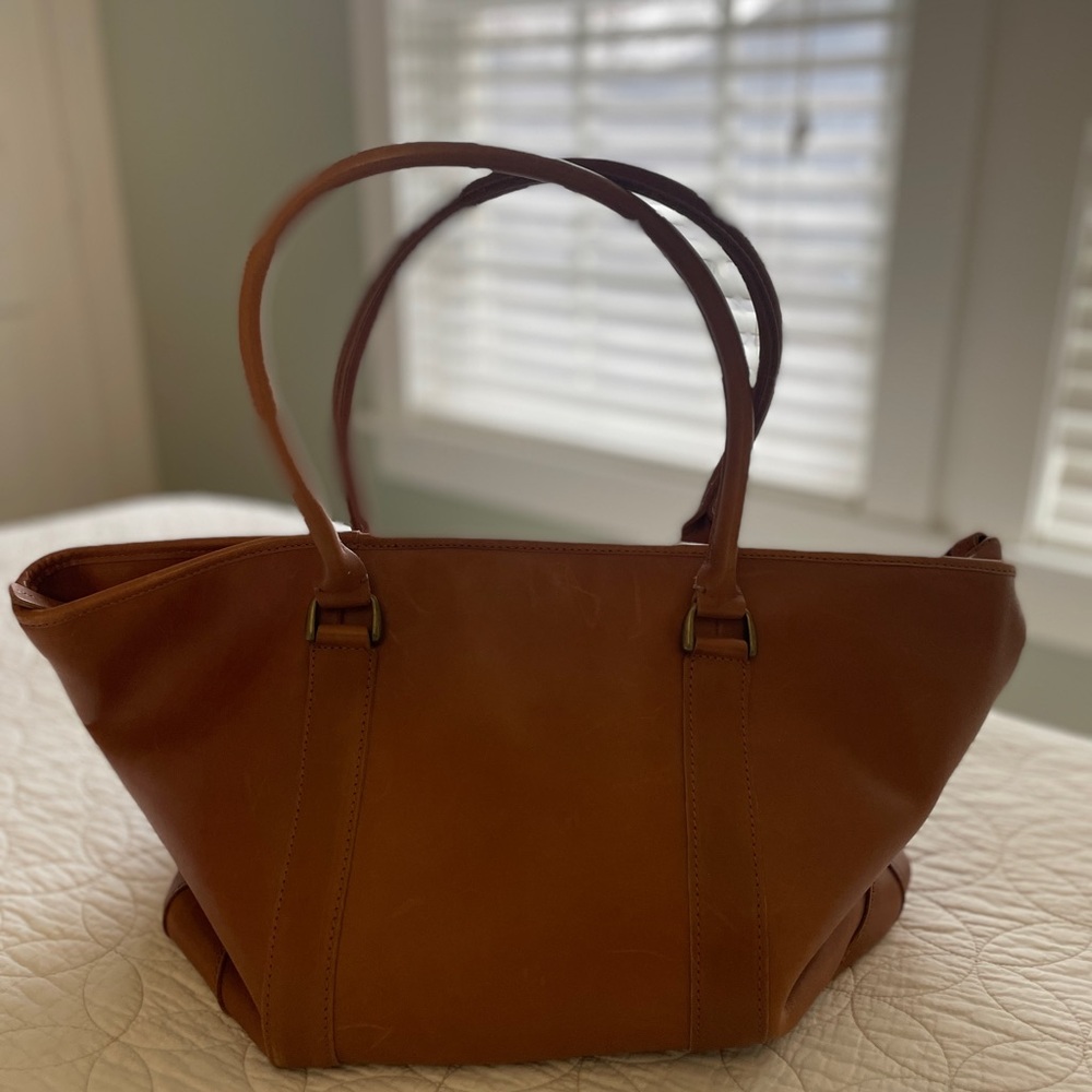 Classic LL Bean Camel Brown Leather Tote Bag